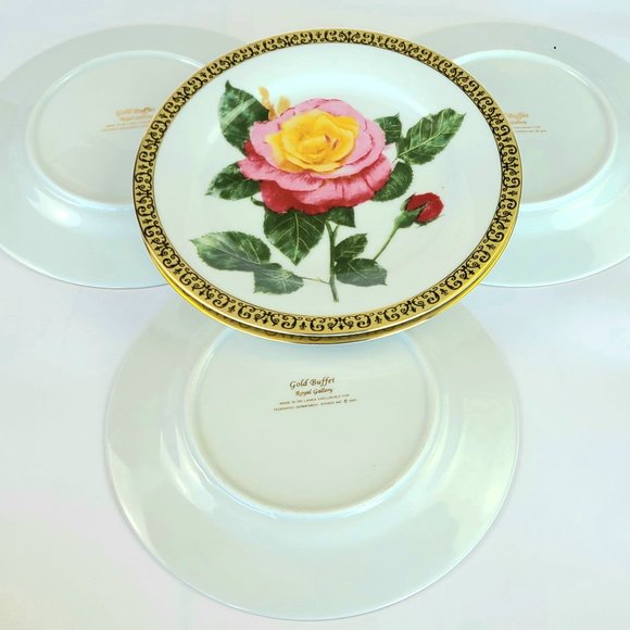 Vintage - Gold Buffet Royal Gallery - Pink Rose Pattern - Salad Plates - 6 - Picture 9 of 12